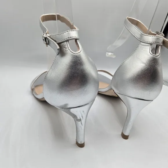 STUART WEITZMAN Leather Kitten Heels Metallic Silver EU 36.5