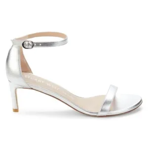 STUART WEITZMAN Leather Kitten Heels Metallic Silver EU 36.5