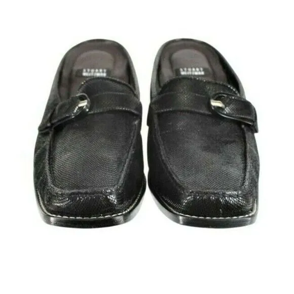 Stuart Weitzman Leather Shoe Mules Low Heel Square Toe Black Women's 8 NARROW