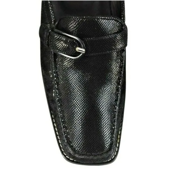 Stuart Weitzman Leather Shoe Mules Low Heel Square Toe Black Women's 8 NARROW