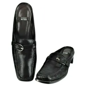 Stuart Weitzman Leather Shoe Mules Low Heel Square Toe Black Women's 8 NARROW