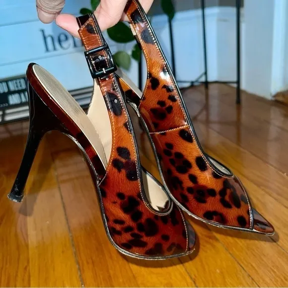 Stuart Weitzman Leopard Patent Slingback Heels
