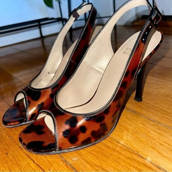Stuart Weitzman Leopard Patent Slingback Heels