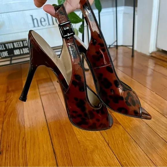 Stuart Weitzman Leopard Patent Slingback Heels