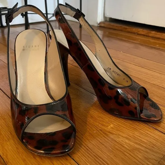 Stuart Weitzman Leopard Patent Slingback Heels