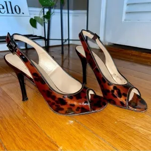 Stuart Weitzman Leopard Patent Slingback Heels
