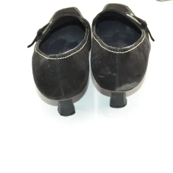 Stuart Weitzman Minimalist Black Suede Leather Buckle Kitten Heels Pumps 8