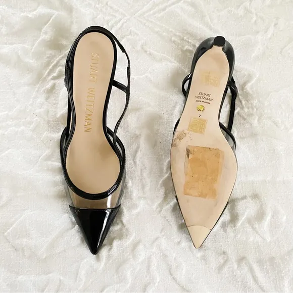 Stuart Weitzman Mondrian 50 Slingback Leather Heels Size 7