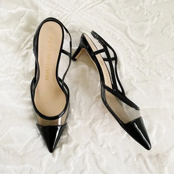Stuart Weitzman Mondrian 50 Slingback Leather Heels Size 7