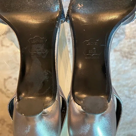 Stuart Weitzman Navy Beaded Slingback Heels~Size 7