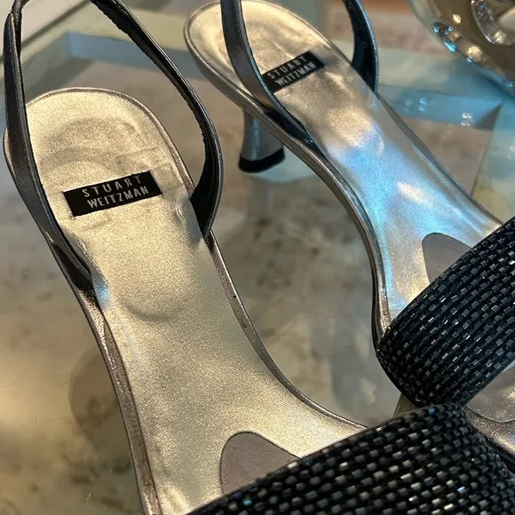 Stuart Weitzman Navy Beaded Slingback Heels~Size 7