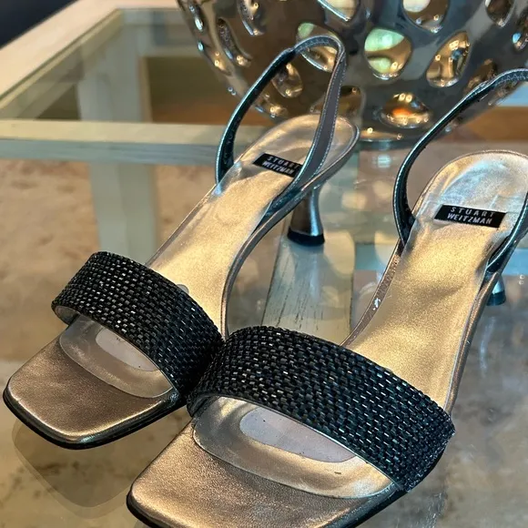 Stuart Weitzman Navy Beaded Slingback Heels~Size 7