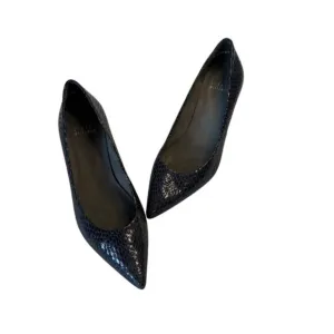Stuart Weitzman Navy Snake Skin Kitten Court Heels Womens Size 7.5 M