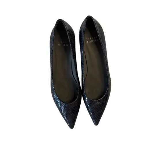 Stuart Weitzman Navy Snake Skin Kitten Court Heels Womens Size 7.5 M