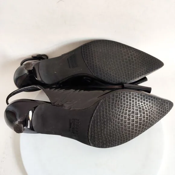 Stuart Weitzman Patent Leather Black Kitten Heels Pumps Pointed Toe Size 6 Bow