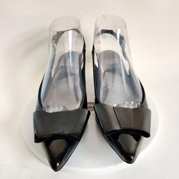Stuart Weitzman Patent Leather Black Kitten Heels Pumps Pointed Toe Size 6 Bow