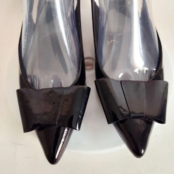 Stuart Weitzman Patent Leather Black Kitten Heels Pumps Pointed Toe Size 6 Bow