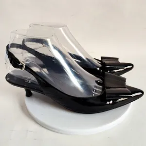 Stuart Weitzman Patent Leather Black Kitten Heels Pumps Pointed Toe Size 6 Bow