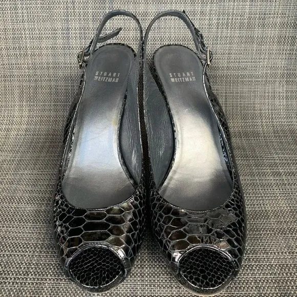 STUART WEITZMAN Patent Leather Snake Embossed Slingback Pumps Heels Women’s 9