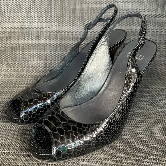 STUART WEITZMAN Patent Leather Snake Embossed Slingback Pumps Heels Women’s 9
