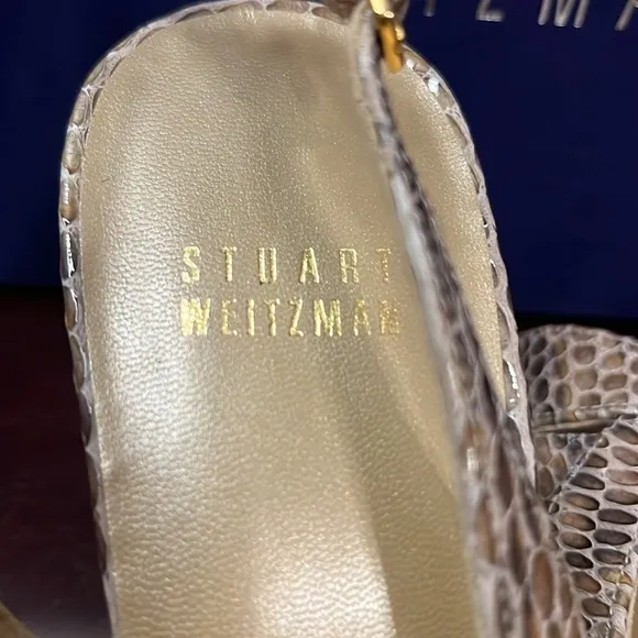 Stuart Weitzman Peekapoo Mushroom Crystal Slingback Snakeskin Pumps Heels SZ 8