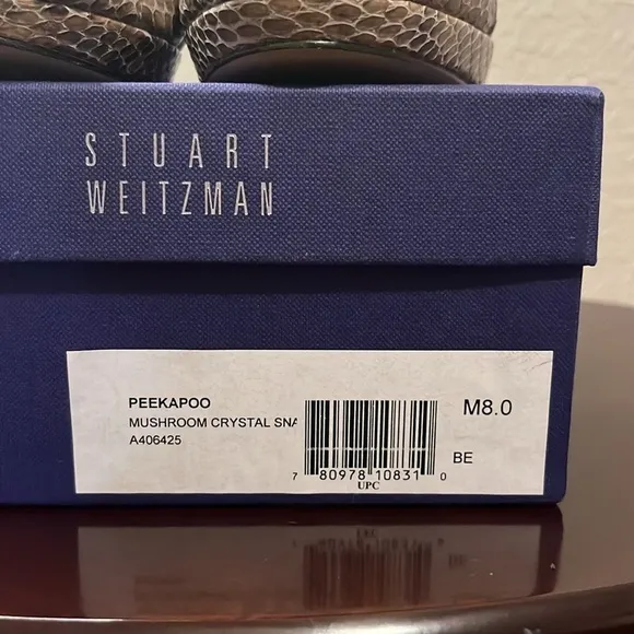 Stuart Weitzman Peekapoo Mushroom Crystal Slingback Snakeskin Pumps Heels SZ 8
