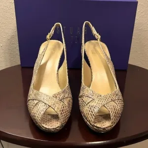Stuart Weitzman Peekapoo Mushroom Crystal Slingback Snakeskin Pumps Heels SZ 8