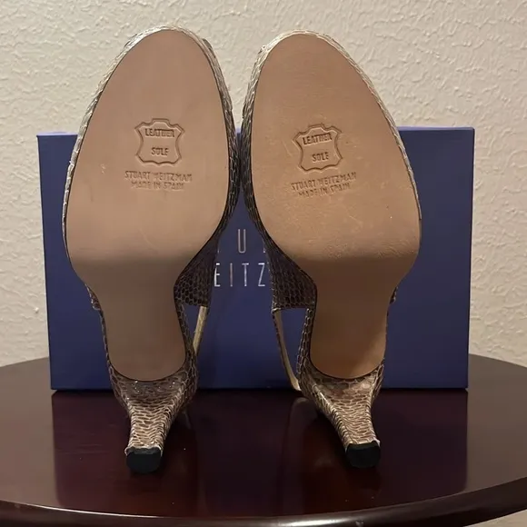 Stuart Weitzman Peekapoo Mushroom Crystal Slingback Snakeskin Pumps Heels SZ 8