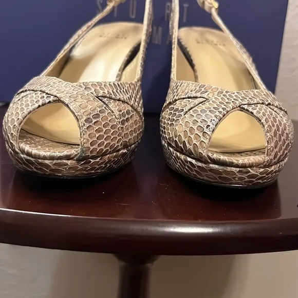 Stuart Weitzman Peekapoo Mushroom Crystal Slingback Snakeskin Pumps Heels SZ 8