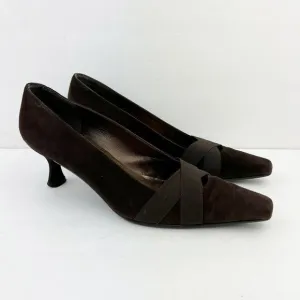 Stuart Weitzman Point Toe Criss Cross Kitten Heels Brown