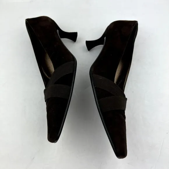 Stuart Weitzman Point Toe Criss Cross Kitten Heels Brown