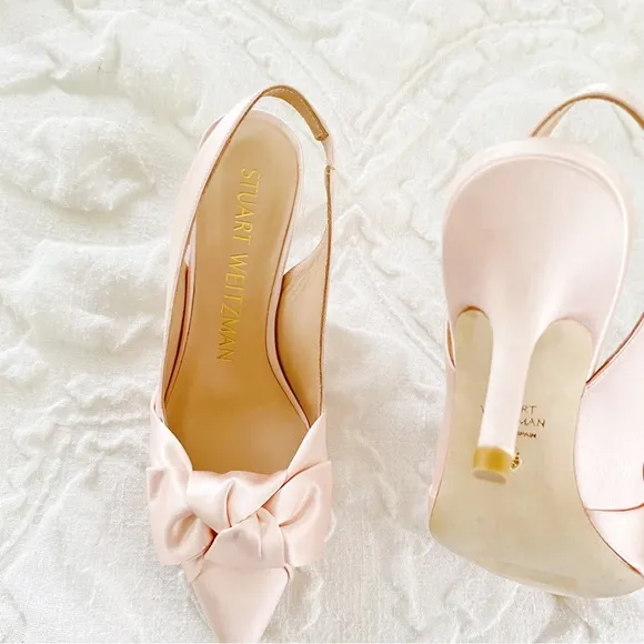 Stuart Weitzman Sandrine Satin Bow Slingback Pump New $450