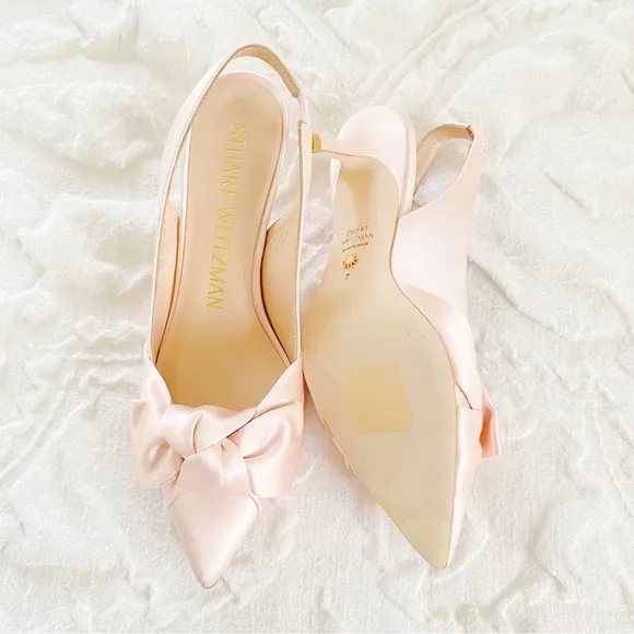 Stuart Weitzman Sandrine Satin Bow Slingback Pump New $450