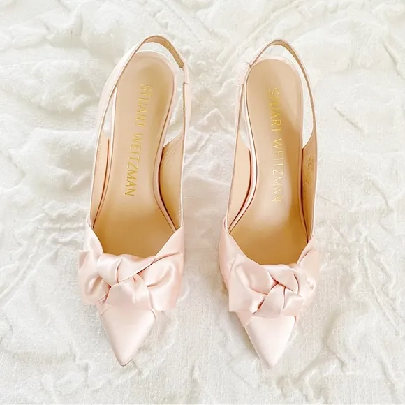 Stuart Weitzman Sandrine Satin Bow Slingback Pump New $450