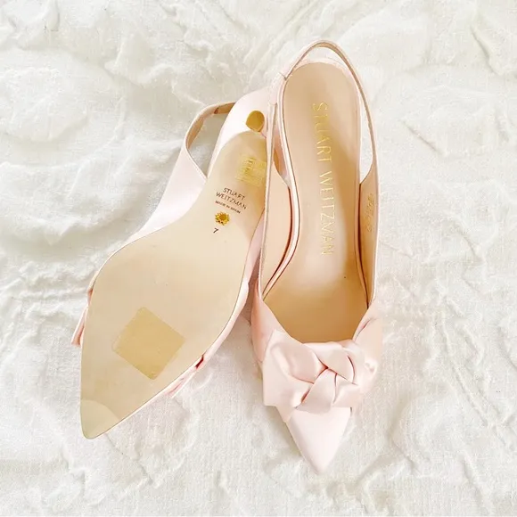 Stuart Weitzman Sandrine Satin Bow Slingback Pump New $450