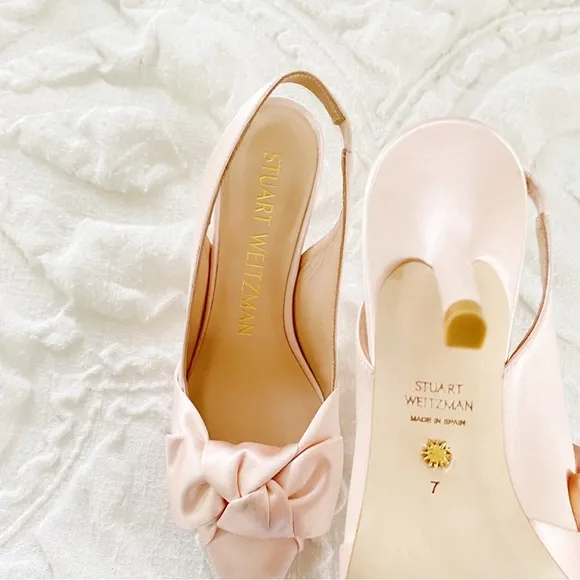 Stuart Weitzman Sandrine Satin Bow Slingback Pump New $450