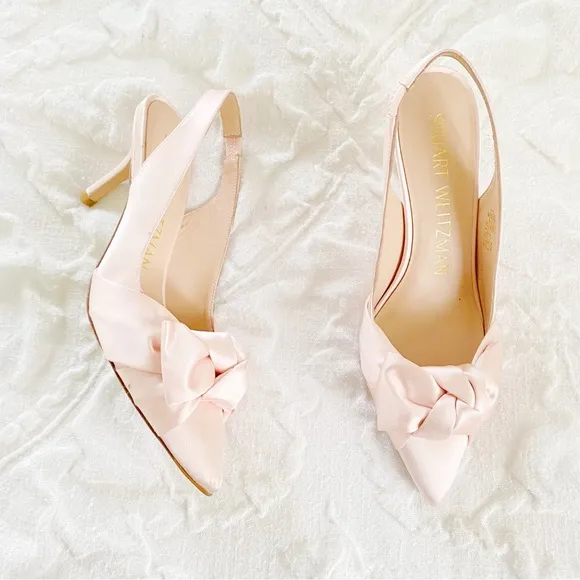 Stuart Weitzman Sandrine Satin Bow Slingback Pump New $450
