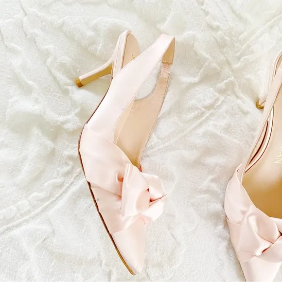Stuart Weitzman Sandrine Satin Bow Slingback Pump New $450