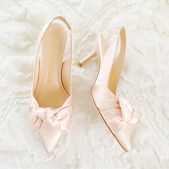 Stuart Weitzman Sandrine Satin Bow Slingback Pump New $450