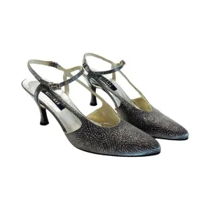 Stuart Weitzman Silver Glitter Slingback Heels Womens Size 9 GUC