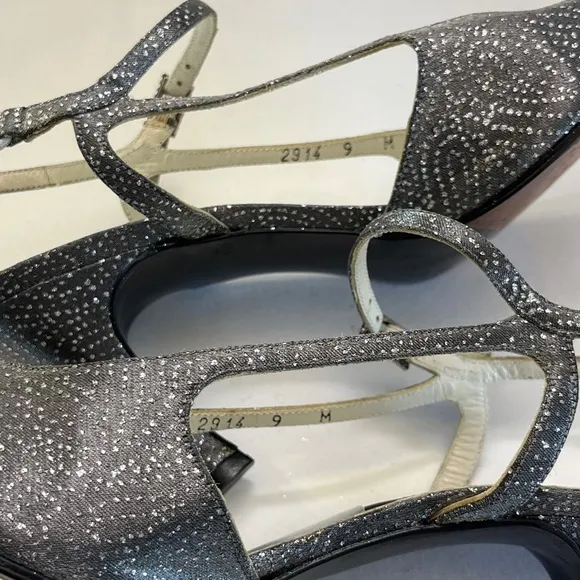 Stuart Weitzman Silver Glitter Slingback Heels Womens Size 9 GUC