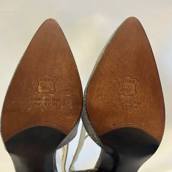 Stuart Weitzman Silver Glitter Slingback Heels Womens Size 9 GUC