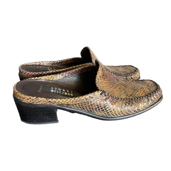 Stuart Weitzman Snake Skin Mules Size 6.5