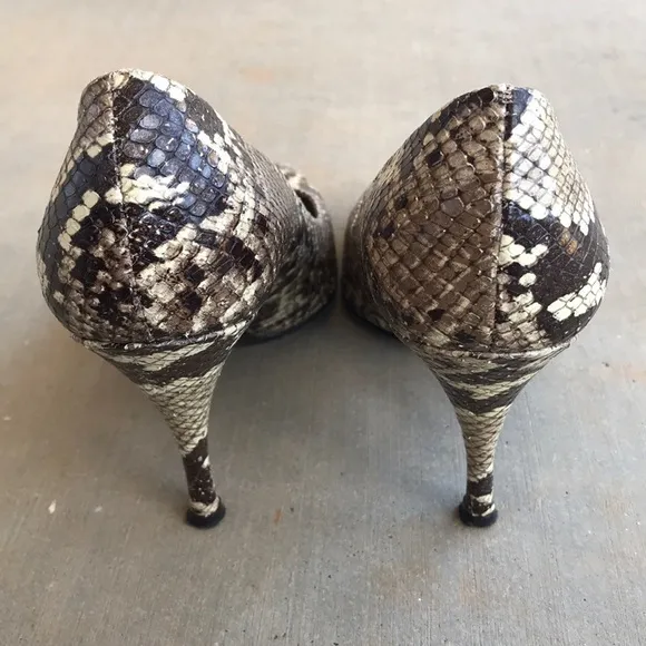 Stuart Weitzman Snakeskin Peep Toe Kitten Heels