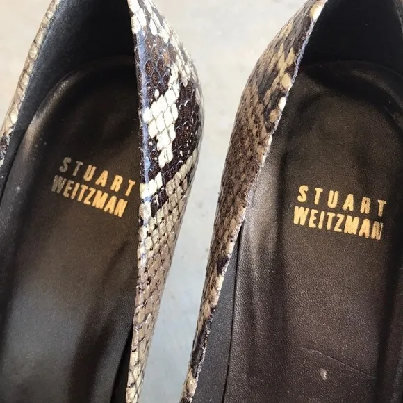 Stuart Weitzman Snakeskin Peep Toe Kitten Heels