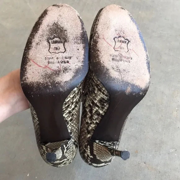 Stuart Weitzman Snakeskin Peep Toe Kitten Heels