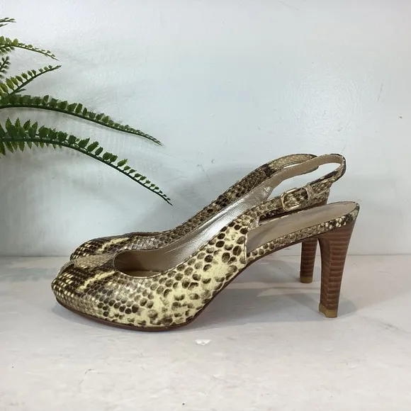 STUART WEITZMAN SNAKESKIN SLINGBACK PEEP TOE HEELS SZ 8