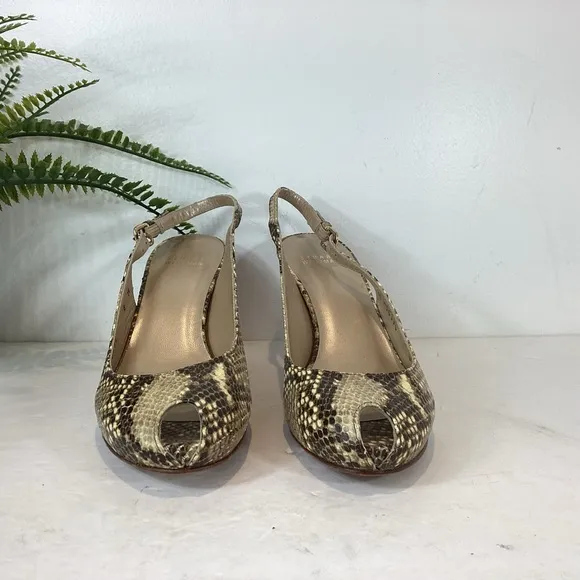 STUART WEITZMAN SNAKESKIN SLINGBACK PEEP TOE HEELS SZ 8