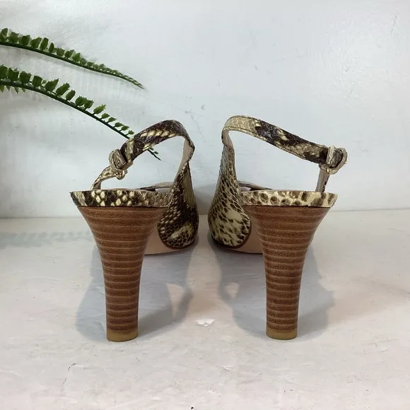 STUART WEITZMAN SNAKESKIN SLINGBACK PEEP TOE HEELS SZ 8