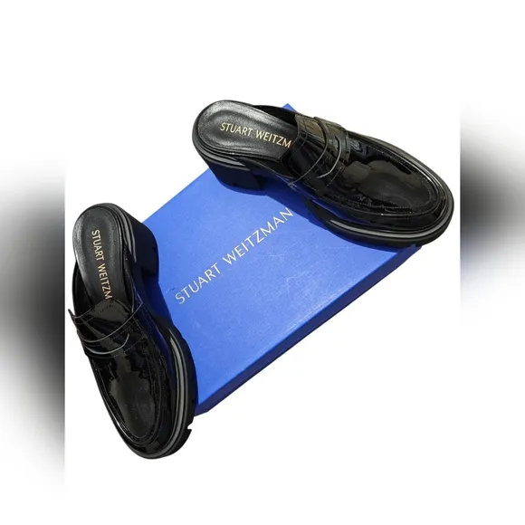 Stuart Weitzman Soho Patent Leathet Penny Loafer Mules. Size 10. Color B…